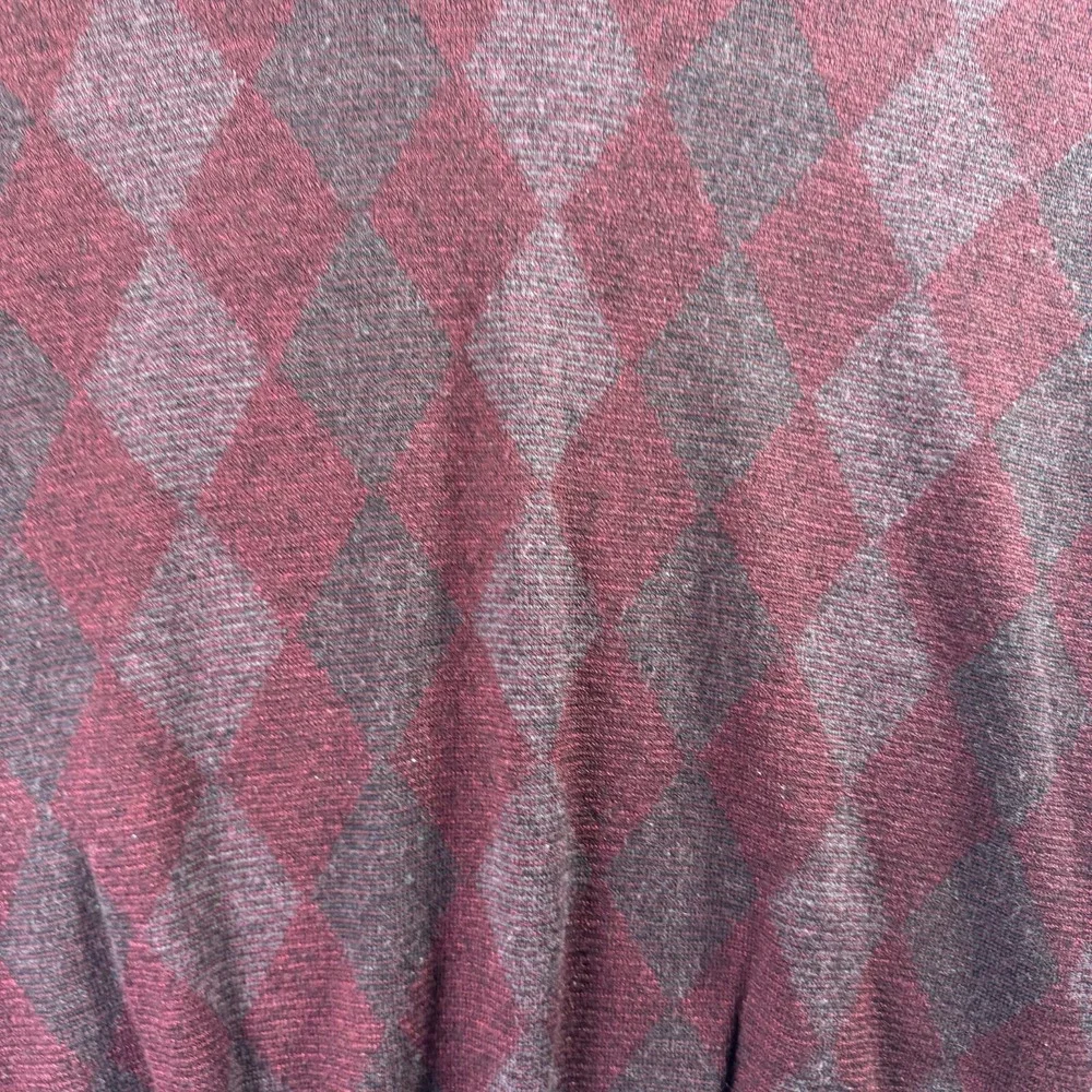 Vintage 90s Argyle Sweater Mens Large Burgundy Grey Mock Neck Pullover Retro